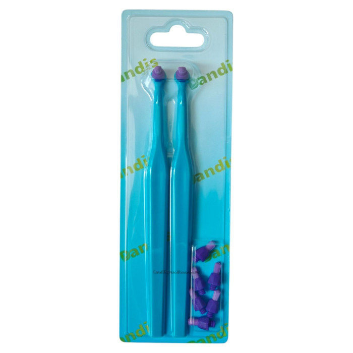 Set of 2 mono-bundle toothbrushes with 8 interchangeable heads, Light Blue